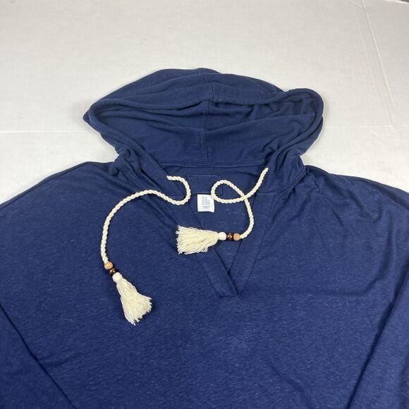 Sigrid Olsen Linen Blend Hooded Top Blue Tassel Drawstring Coastal Boho Shirt 2X - Picture 3 of 10